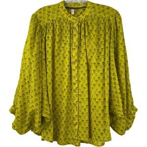Pilcro Womens Yellow Ditsy Floral Oversized Blouse Prairie Dolman Sleeves Size S